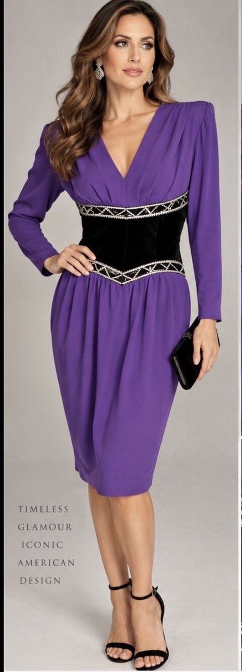 Bob Mackie Dress Size 14 Jeweled Velvet Purple Original RARE Vintage 1980s 💜